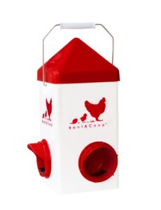rentacoop chick2chicken 5lb 2-port feeder - includes anti-roost lid and slider port covers - suitable for quail, pigeons, doves, chicks, and adult chickens