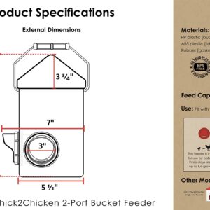 RentACoop Chick2Chicken 5lb 2-Port Feeder - Includes Anti-Roost Lid and Slider Port Covers - Suitable for Quail, Pigeons, Doves, Chicks, and Adult Chickens