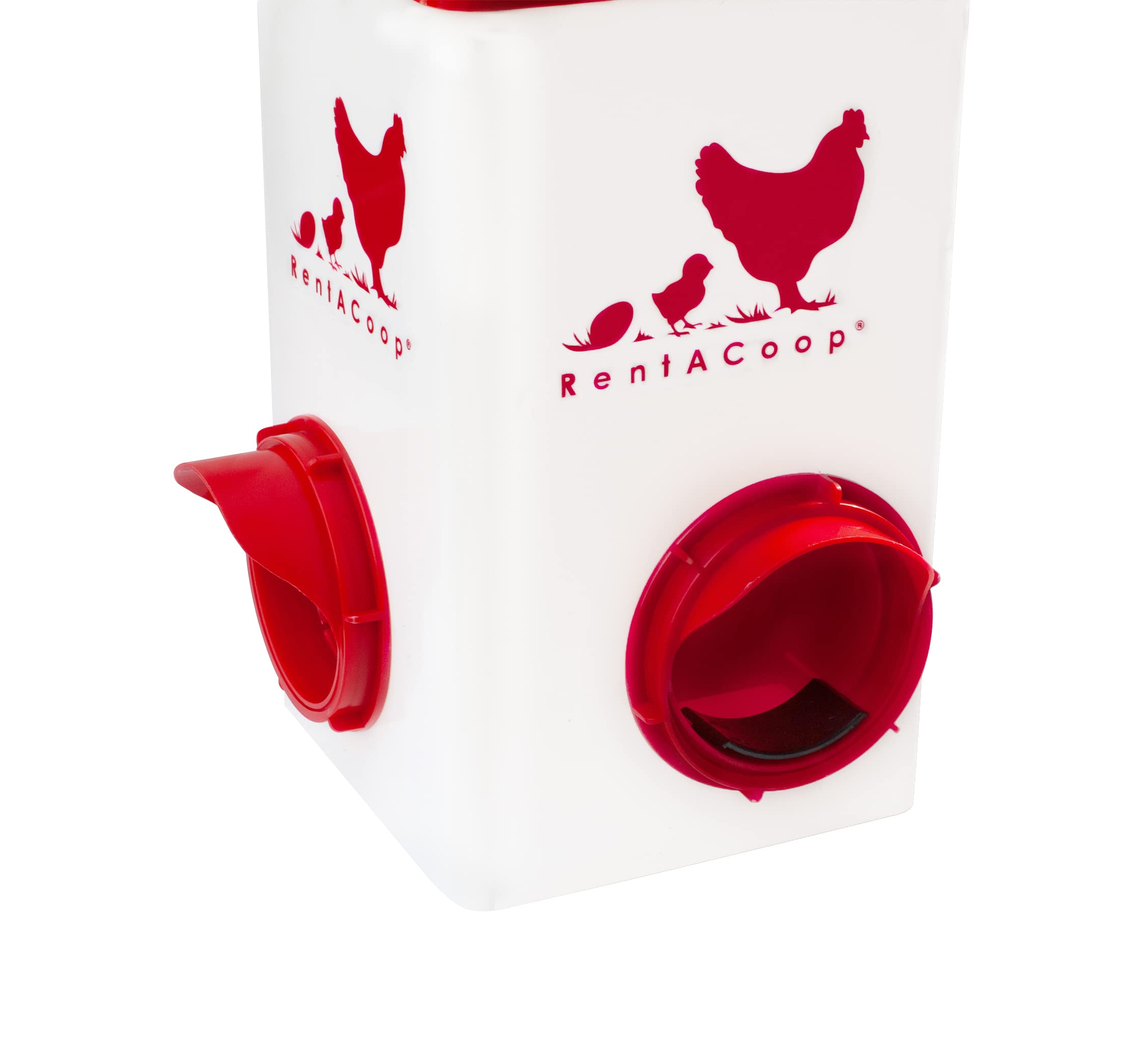 RentACoop Chick2Chicken 5lb 2-Port Feeder - Includes Anti-Roost Lid and Slider Port Covers - Suitable for Quail, Pigeons, Doves, Chicks, and Adult Chickens