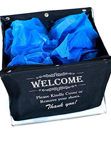 Foldable Fabric Storage Box for Disposable Shoe Covers or Booties (Includes 10 Pairs of Shoe Covers)! Great for Realtor Listings and Open Houses. Ideal for Realtors, Contractors, Painters! (Black)