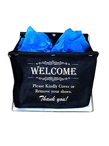 Foldable Fabric Storage Box for Disposable Shoe Covers or Booties (Includes 10 Pairs of Shoe Covers)! Great for Realtor Listings and Open Houses. Ideal for Realtors, Contractors, Painters! (Black)