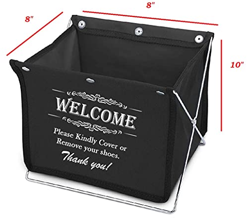 Foldable Fabric Storage Box for Disposable Shoe Covers or Booties (Includes 10 Pairs of Shoe Covers)! Great for Realtor Listings and Open Houses. Ideal for Realtors, Contractors, Painters! (Black)