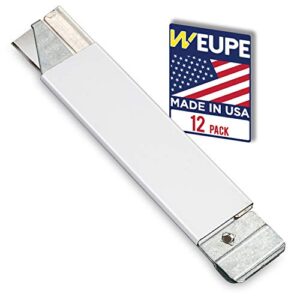 weupe retractable box cutter, 12-pack metal tap knife made in usa, razor blade cardboard opener, lightweight handy utility knife for packages, letters, craft and paper, single edge razor scraper