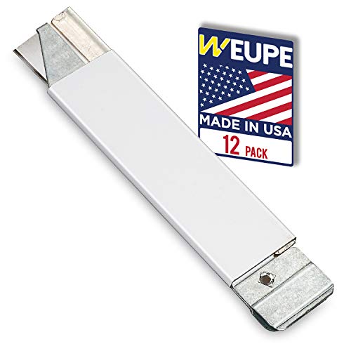 WEUPE Retractable Box Cutter, 12-Pack Metal Tap Knife Made in USA, Razor Blade Cardboard Opener, Lightweight Handy Utility Knife for Packages, Letters, Craft and Paper, Single Edge Razor Scraper