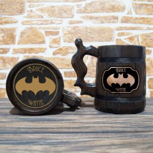 Animated Series Bat Beer Mug, 22 oz, Wooden Beer Stein, Geek Gift, Personalized Beer Stein, Tankard, Custom Gift for Men, Gift for Him