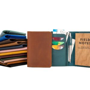 Leather Journal Cover for Moleskine Cahier Notebook Pocket size with pen holder 3.5" x 5.5" Personalized Refillable Cover Compatible with Field Notes