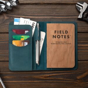 Leather Journal Cover for Moleskine Cahier Notebook Pocket size with pen holder 3.5" x 5.5" Personalized Refillable Cover Compatible with Field Notes