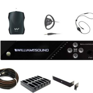 Williams AV FM 557-12 PRO D Large-Area Dual FM Plus Assistive Listening Dante Systems with FM T55 Transmitter, (12) PPA R37N Receivers, (12) EAR 022 Earphones, (3) NKL 001 Neckloops