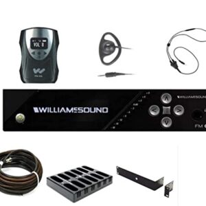 Williams AV FM 558-24 PRO D Large-Area Dual FM and Wi-Fi Assistive Listening Dante System; Includes: FM T55 D Transmitter, (24) PPA R38N Receivers, (24) EAR 022 Surround Earphones, (6) NKL 001 Neckloo