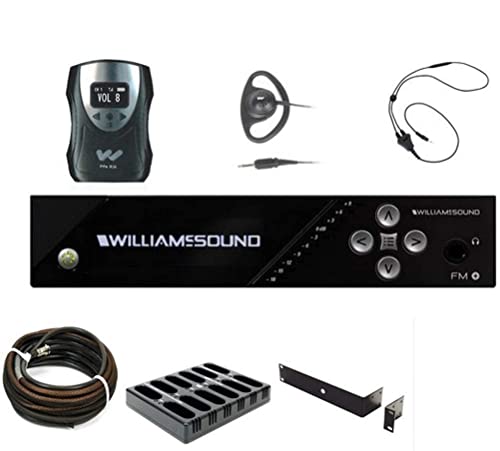 Williams AV FM 558-24 PRO D Large-Area Dual FM and Wi-Fi Assistive Listening Dante System; Includes: FM T55 D Transmitter, (24) PPA R38N Receivers, (24) EAR 022 Surround Earphones, (6) NKL 001 Neckloo