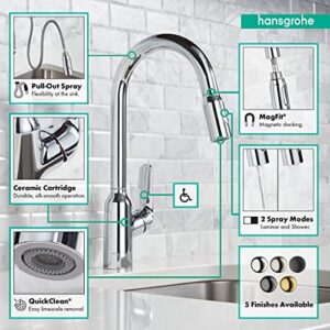 hansgrohe Focus N Chrome High Arc Kitchen Faucet, Kitchen Faucets with Pull Down Sprayer, Faucet for Kitchen Sink, Chrome 71800001