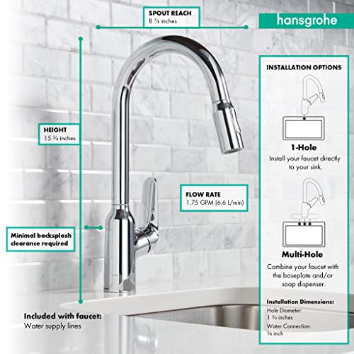 hansgrohe Focus N Chrome High Arc Kitchen Faucet, Kitchen Faucets with Pull Down Sprayer, Faucet for Kitchen Sink, Chrome 71800001