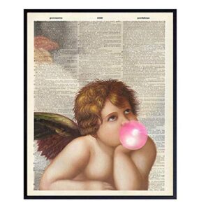 michelangelo cherub renaissance wall art - angel decor picture - upcycled dictionary art for nursery, girls bedroom, baby room, bathroom, living room - vintage gift for women