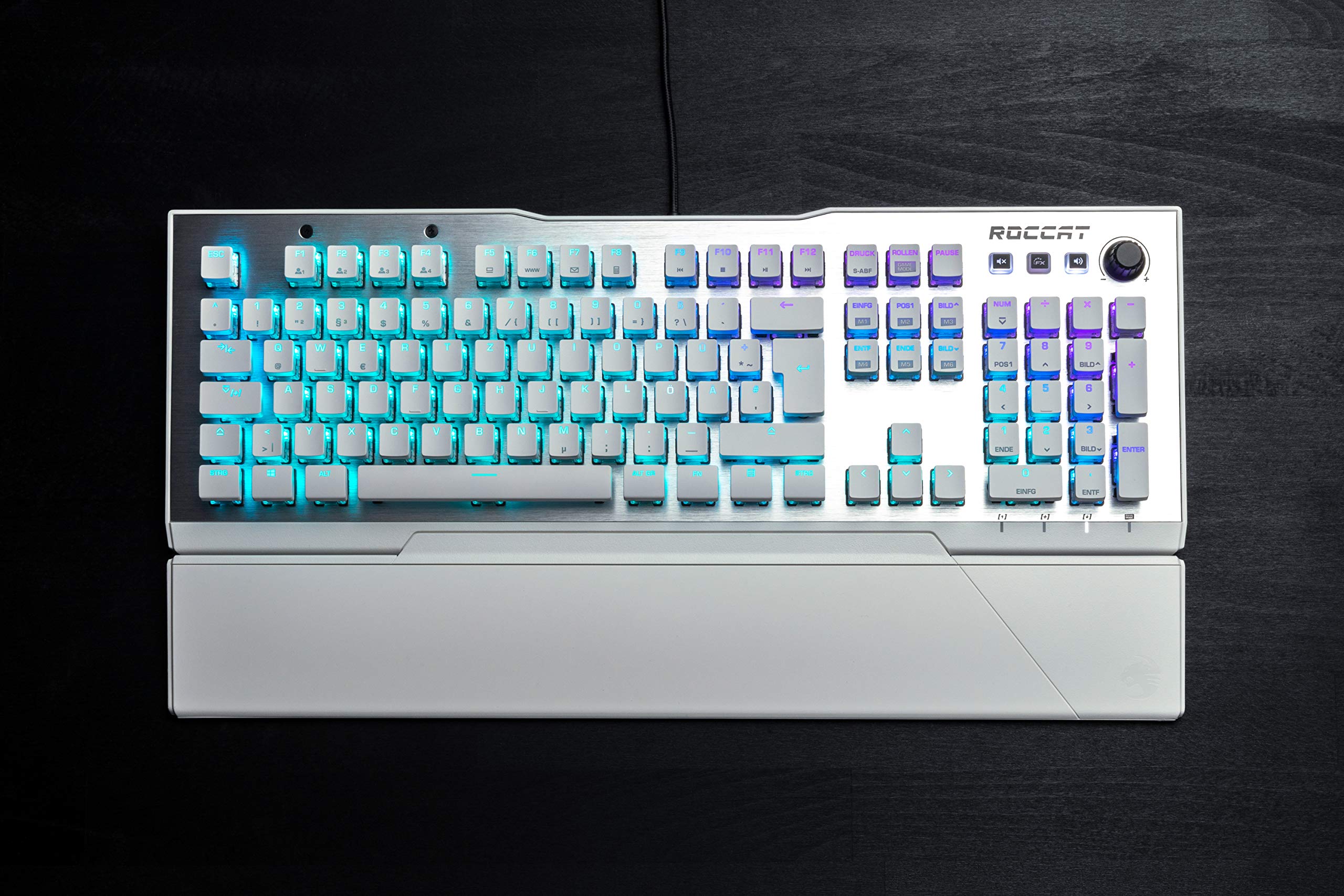 ROCCAT Vulcan 122 Mechanical PC Tactile Gaming Keyboard, Titan Switch, AIMO RGB Backlit Lighting Per Key, Detachable Palm/Wrist Rest, Anodized Aluminum Top Plate, Full Size, White/Silver