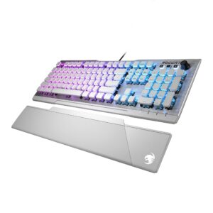 ROCCAT Vulcan 122 Mechanical PC Tactile Gaming Keyboard, Titan Switch, AIMO RGB Backlit Lighting Per Key, Detachable Palm/Wrist Rest, Anodized Aluminum Top Plate, Full Size, White/Silver