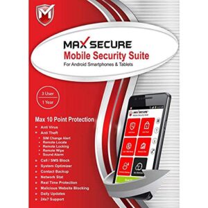 max secure mobile security suite for android 2019 | total security | internet security | antivirus | 3 user | 1 year [pc online code]