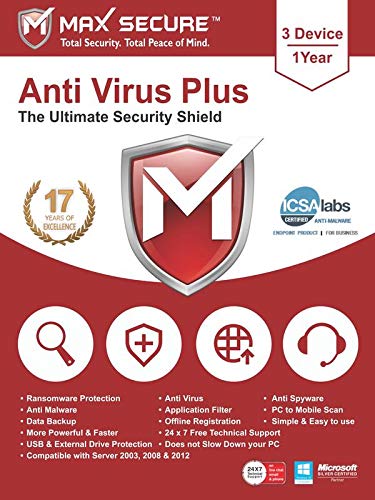 Max Secure Software Antivirus Plus for PC 2019 | 3 Device | 1 Year [PC Online code]