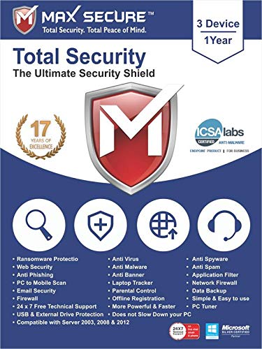 Max Secure Software Total Security for PC 2019 | Antivirus | Internet Security | 3 Device | 1 Year | [PC Online code]