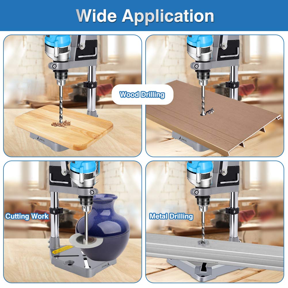 Drill Press Stand, Heavy Duty Universal Bench Clamp Drill Press Table Support Tool Adjustable Benchtop Single Hole Aluminum Base Workbench Repair Tool for Hand Drill