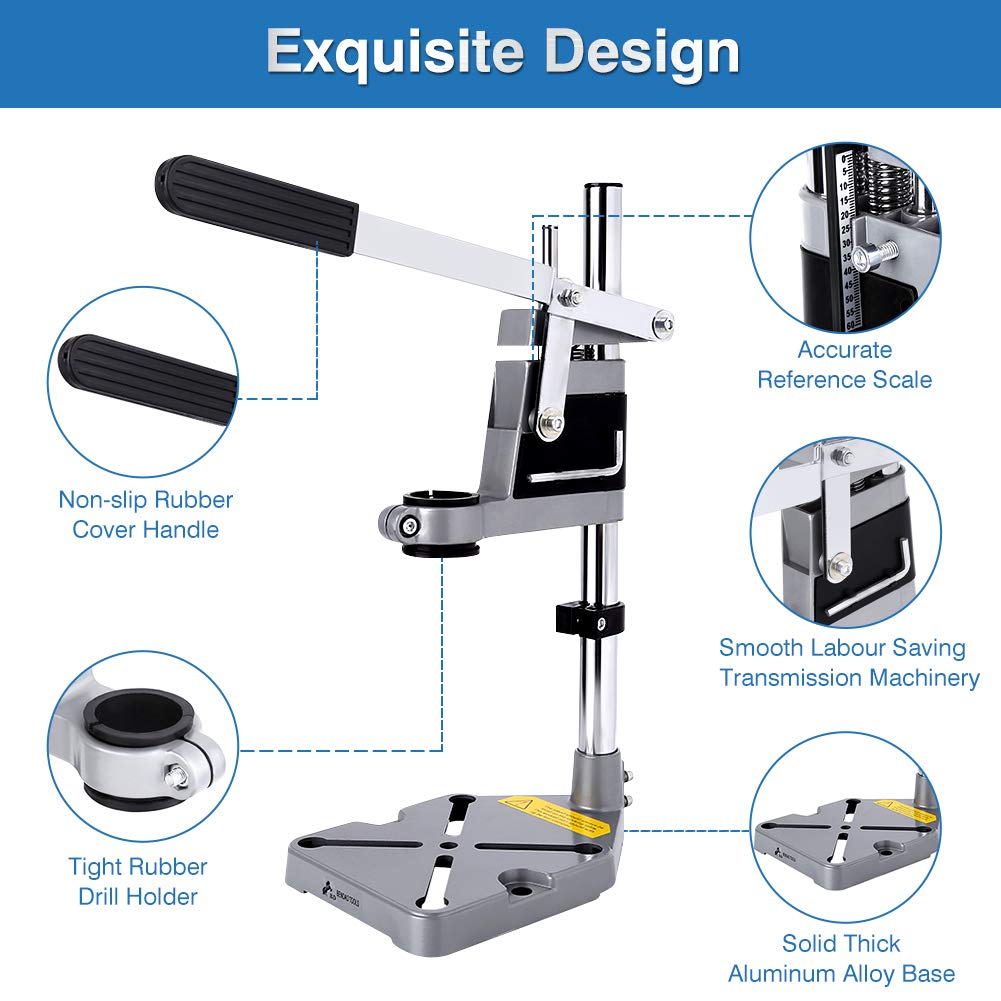 Drill Press Stand, Heavy Duty Universal Bench Clamp Drill Press Table Support Tool Adjustable Benchtop Single Hole Aluminum Base Workbench Repair Tool for Hand Drill