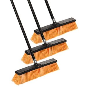 alpine heavy duty push broom for floor cleaning stiff bristle brush for shop, deck, garage, concrete for indoor & outdoor sweeping broom (orange-18 inches-pack of 3)