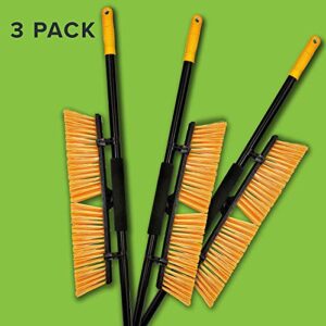 Alpine Heavy Duty Push Broom for Floor Cleaning Stiff Bristle Brush for Shop, Deck, Garage, Concrete for Indoor & Outdoor Sweeping Broom (Orange-18 inches-Pack of 3)