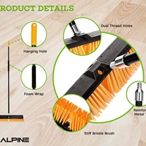 Alpine Heavy Duty Push Broom for Floor Cleaning Stiff Bristle Brush for Shop, Deck, Garage, Concrete for Indoor & Outdoor Sweeping Broom (Orange-18 inches-Pack of 3)