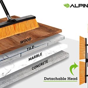 Alpine Heavy Duty Push Broom for Floor Cleaning Stiff Bristle Brush for Shop, Deck, Garage, Concrete for Indoor & Outdoor Sweeping Broom (Orange-18 inches-Pack of 3)