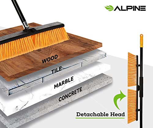 Alpine Heavy Duty Push Broom for Floor Cleaning Stiff Bristle Brush for Shop, Deck, Garage, Concrete for Indoor & Outdoor Sweeping Broom (Orange-18 inches-Pack of 3)