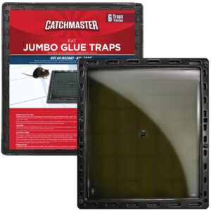 catchmaster jumbo rat & mouse glue traps 6pk, large glue rat traps, mouse traps indoor for home, pre-scented adhesive plastic tray for inside house, snake, mice, & spider traps, pet safe pest control
