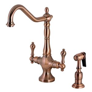 kingston brass ks177albsac heritage kitchen faucet, antique copper