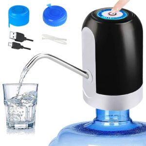 chivenido 5 gallon water dispenser - water bottle pump with reusable caps for screw top or crown tops, usb charging water jug dispenser for universal 2-5 gallon bottle