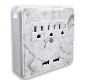 glamsockets decorative wall mount surge protector with 3 outlets, dual usb charging ports and phone holder - usb charging center/multi function wall tap (carrara marble)