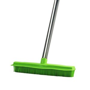 long handled carpet rubber broom soft bristles and squeegee edge sweeper push broom indoor, green