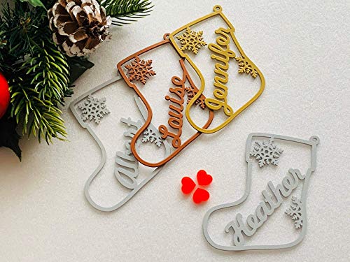 Personalized Christmas Name Ornament Custom Gift Name Tags Xmas Bauble Hanging Decorative Metal Acrylic Wood Stocking Present Tag Tree Decorations Handmade Label Party Favor First Laser Cut Snowflake