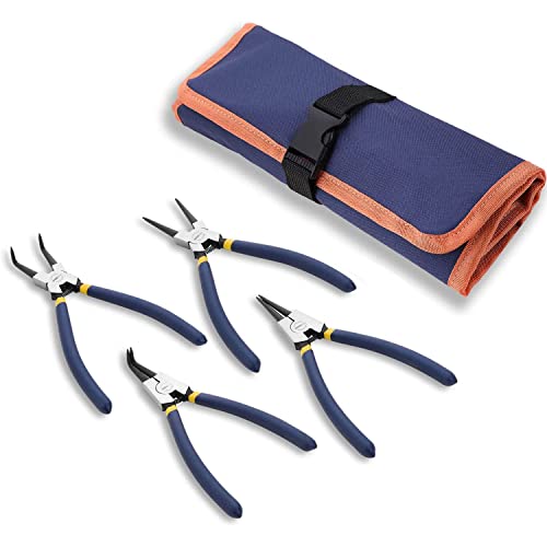 WISEPRO Snap Ring Pliers Set 7 Inch Heavy Duty External/Internal Circlip Pliers Kit with Straight/Ben Jaw for Ring Remover Retaining with Storage Pouch