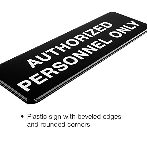 Excello Global Products Authorized Personnel Only Sign: Easy to Mount Informative Plastic Sign with Symbols 9x3, Pack of 3 (Black)