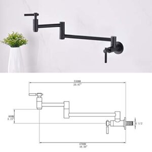 BZOOSIU Pot Filler Faucet Wall Mount, Double Joint Swing Arms Solid Brass Folding Faucet, Single Hole Two Handles Wall Mount Kitchen Faucet, Matte Black