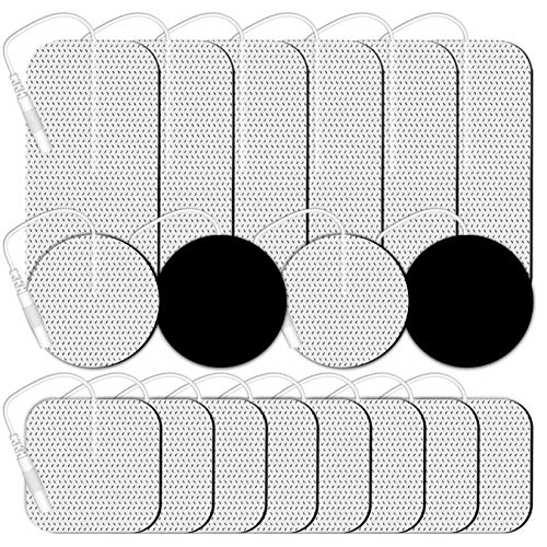 DONECO TENS Unit Pads 18 Pcs Replacement Pads Electrode Patches for Electrotherapy, 2"X4" 6 Pcs, 2"X2" 8 Pcs and 2" Circular 4 Pcs TENS Re-usable Electrode Pads