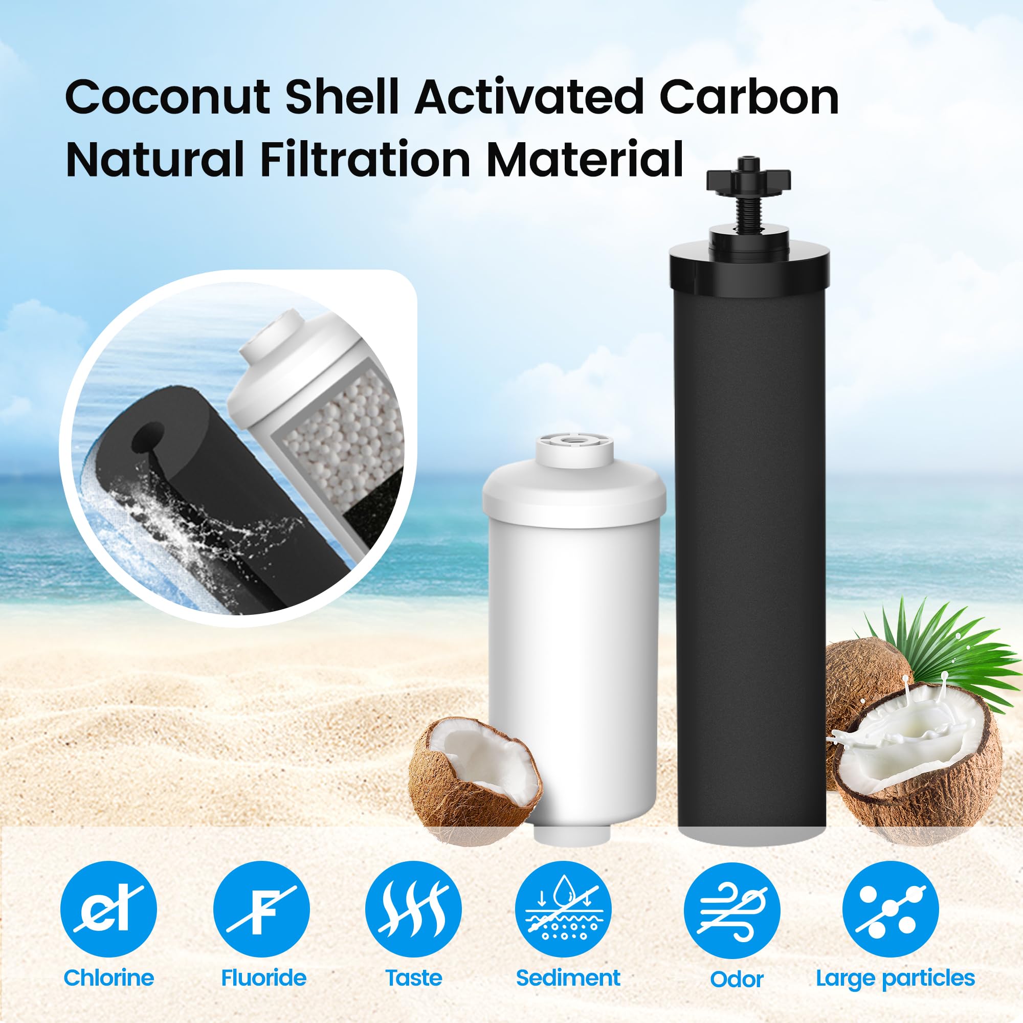 Filterlogic NSF/ANSI 372 Certified Water Filter, Replacement for Berkey® Black Filters (BB9-2) & Fluoride Filters (PF-2®) Combo Pack and Berkey®Gravity Filter System