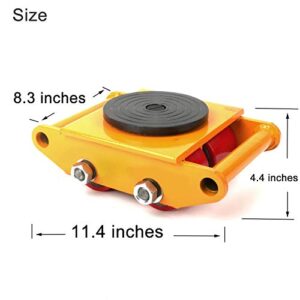 6T Industrial Machinery Mover 13200LBS Heavy Duty Machinery Skate Dolly Machinery Moving Skate w/ 360°Rotation Cap and 4 Rollers for Industrial Moving Equipment - Yellow