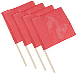 mytee products red safety flags for trucks with dowel, dot compliant - 18 inch x 18 inch high visibility vinyl mesh warning flags, 4 pack