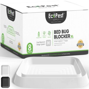 bed bug interceptors – 8 pack | bed bug blocker (xl) interceptor traps | extra large insect trap, monitor, and detector for bed legs (white)