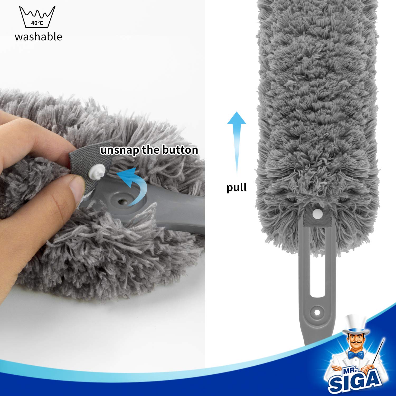 MR.SIGA Lint Free Microfiber Duster, Washable Duster for Household Cleaning Gray