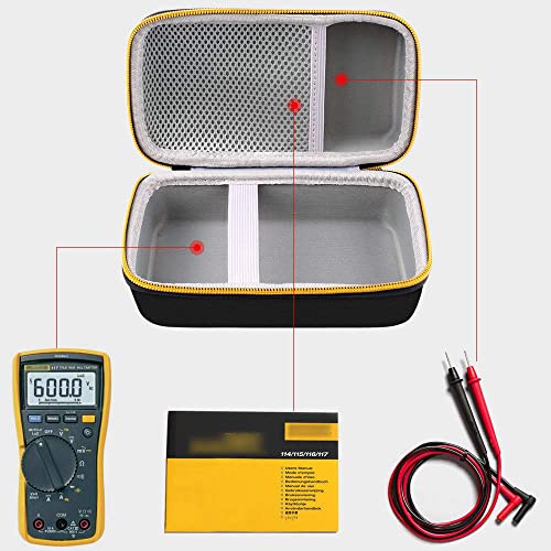Comecase Hard Case for Fluke 117/115/116 Electricians True RMS Digital Multimeter, Protective Carrying Storage Bag with Accessories Mesh Pocket