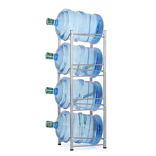 4-Tier Water Bottle Holder Water Jug Rack - 5 Gallon Water Bottle Storage Rack Jug Holder - Heavy Duty Bottle Buddy, Silver