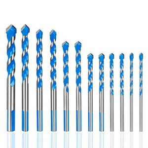 hakkin 12 pcs masonry drill bits set, 3mm - 12mm concrete drill bits set for cement glass wall brick wood, metric system tungsten carbide tip triangle alloy industrial strength with storage case(blue)