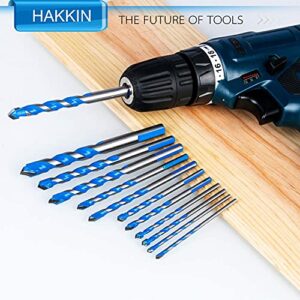 Hakkin 12 Pcs Masonry Drill Bits Set, 3mm - 12mm Concrete Drill Bits Set for Cement Glass Wall Brick Wood, Metric System Tungsten Carbide Tip Triangle Alloy Industrial Strength with Storage Case(Blue)