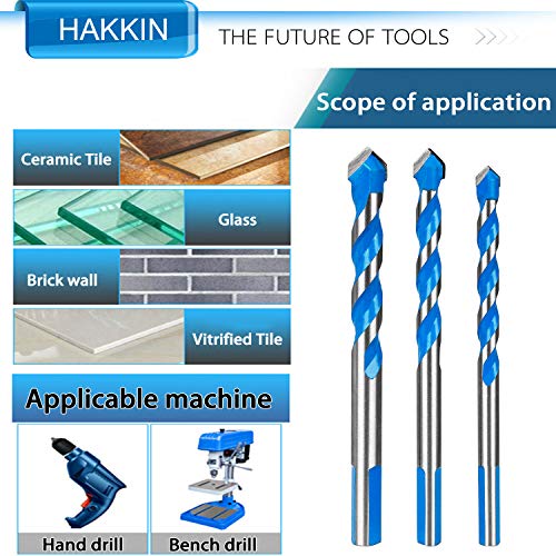 Hakkin 12 Pcs Masonry Drill Bits Set, 3mm - 12mm Concrete Drill Bits Set for Cement Glass Wall Brick Wood, Metric System Tungsten Carbide Tip Triangle Alloy Industrial Strength with Storage Case(Blue)