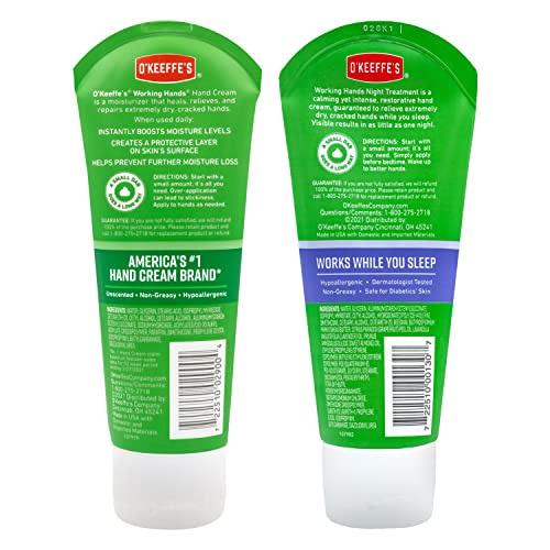 O'Keeffe's Working Hands Hand Cream, 3 oz Tube and Night Treatment Hand Cream, 3 oz Tube